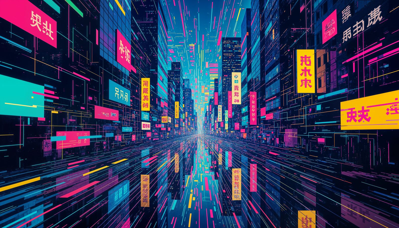 Abstract Cityscape with Chaotic Glitch Art Effects