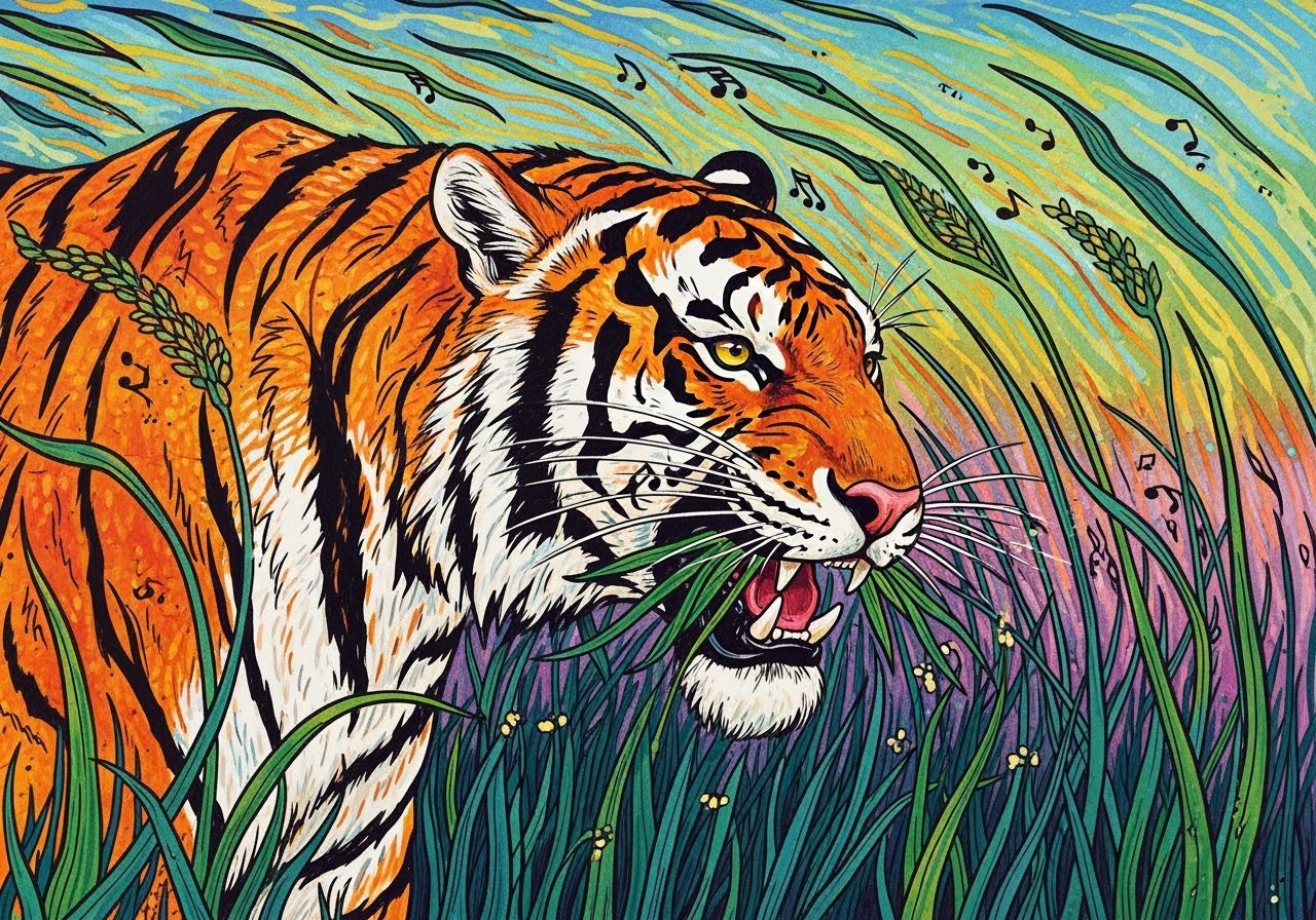 Tiger Chewing Grass in Dye-Transfer Style