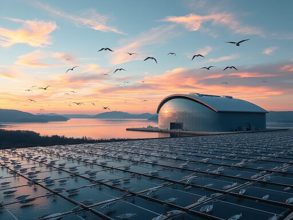 Futuristic Cityscape with Nuclear-Powered Data Center and Aq...