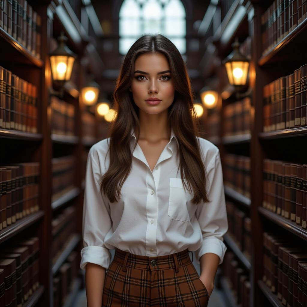 Young Woman in Library: Dark Academia Mystical Realism