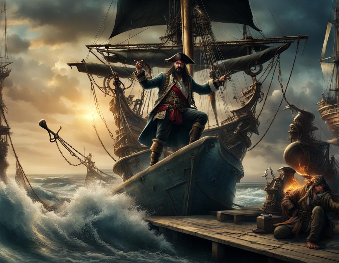 Blackbeard the Pirate Sword Fight: Epic Digital Art