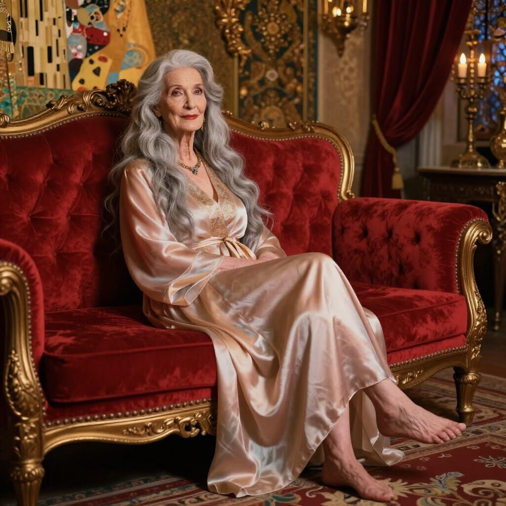 Elegant Grandmother in Opulent Harem Setting