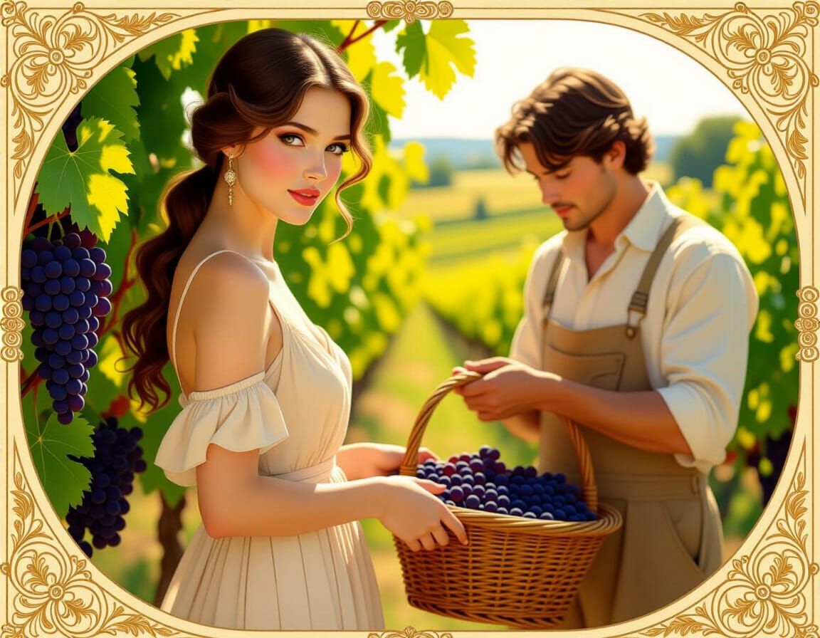 Elegant Woman in Summer Landscape, Art Nouveau Style