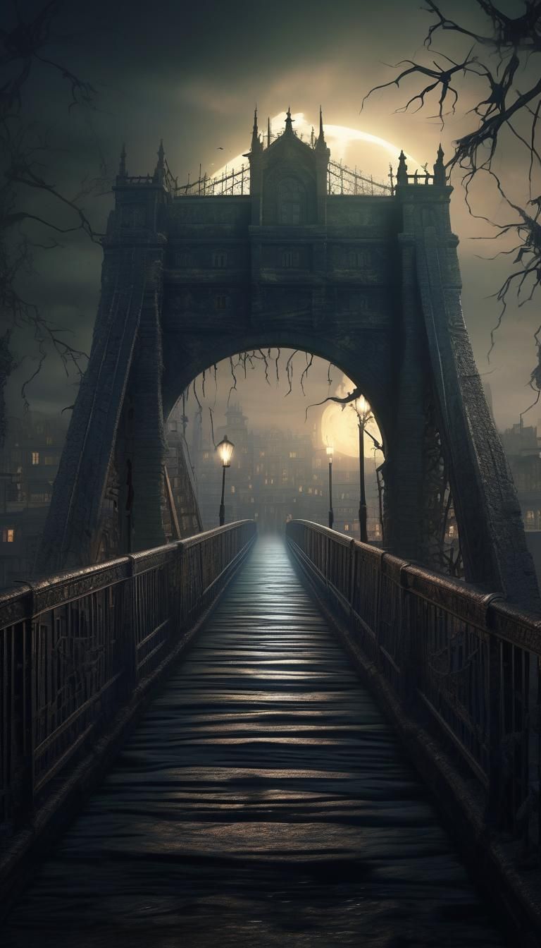 Haunted City: Spooky Bridge in Matte Painting Style