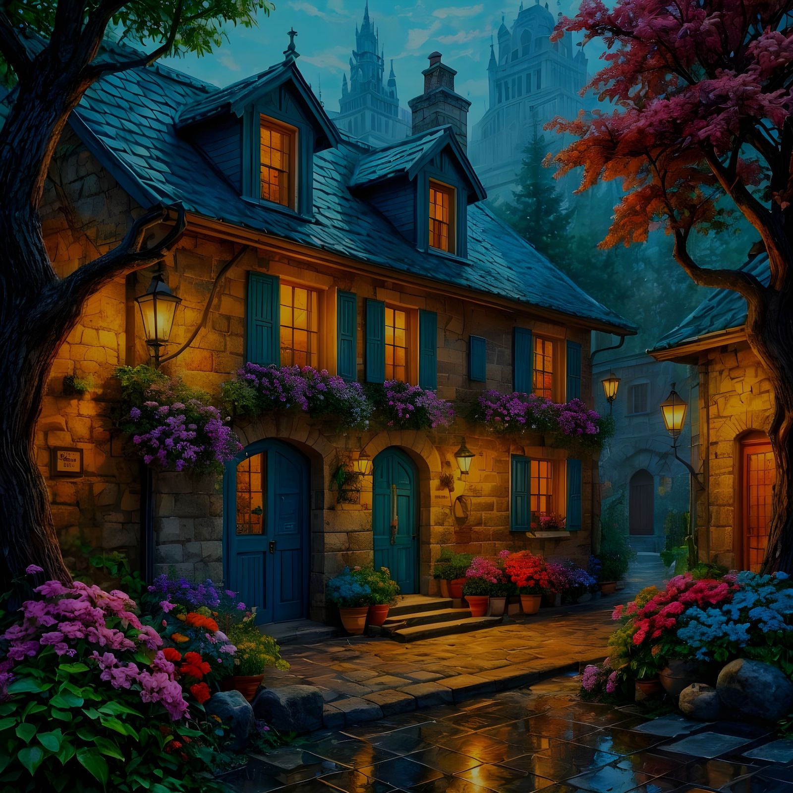 Luminous Fantasy Cottage After Rain