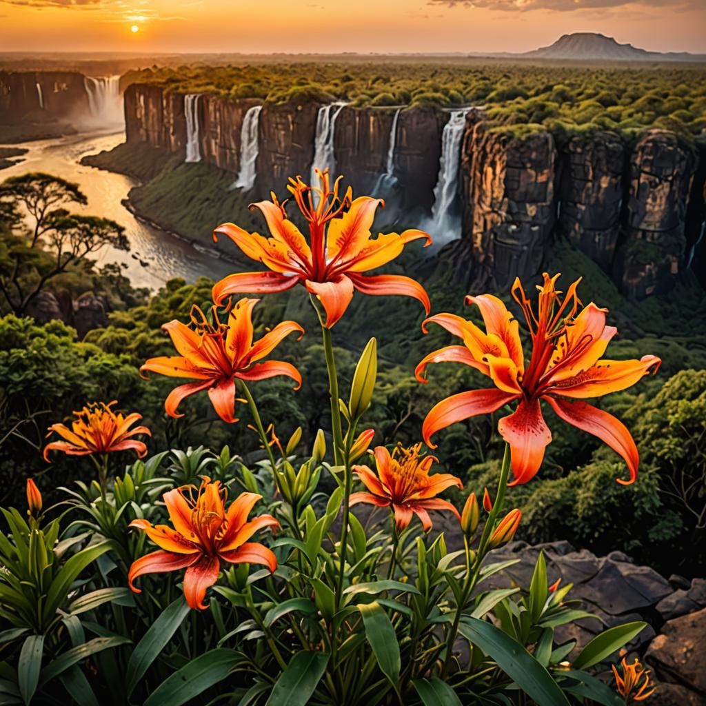 Flame Lily in Zambia at Sunset: Photorealistic Close-Up