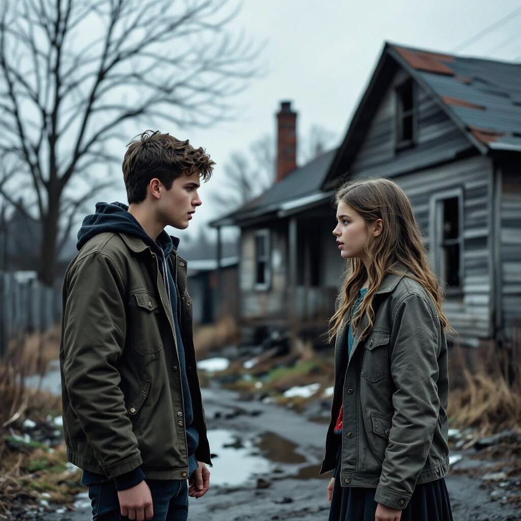 Siblings Argue in Front of Impoverished Home