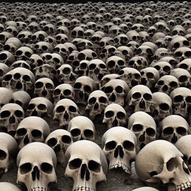 Forgotten Library Overflowing with Skulls