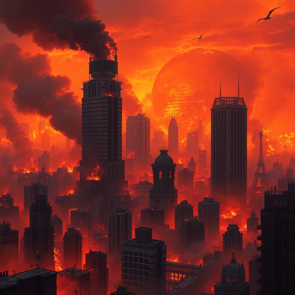 Inferno Engulfs Metropolis: Fantasy Concept Art