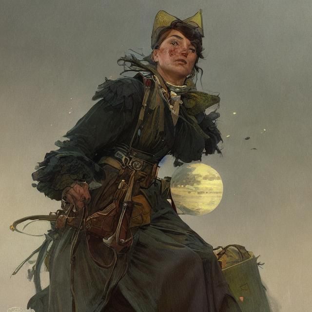 WWI Witch with Cat and Raven: Hyperdetailed Concept Art