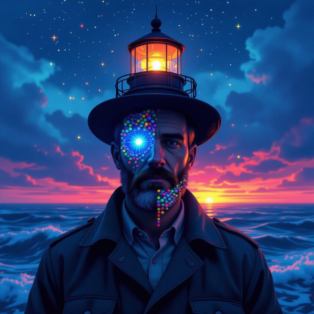 Lighthouse Keeper's Duality: Digital Art Portrait