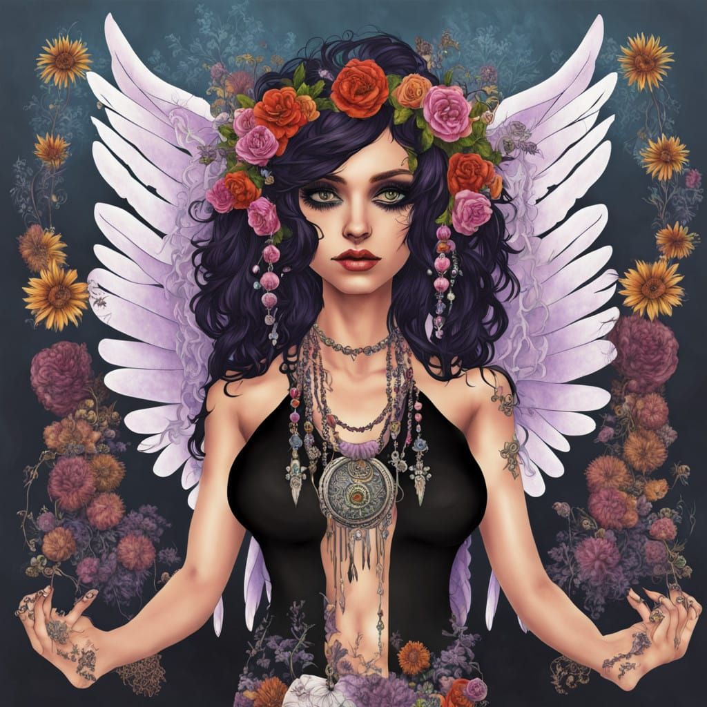 Enchanted Bohemian Angel in Dark Elegance