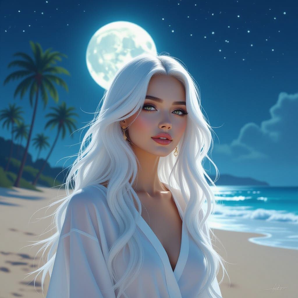 Luminescent Woman in Desert Landscape, Ethereal Acrylic Art