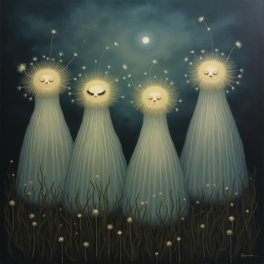 Dandelion Ghosts in Dreamlike Twilight