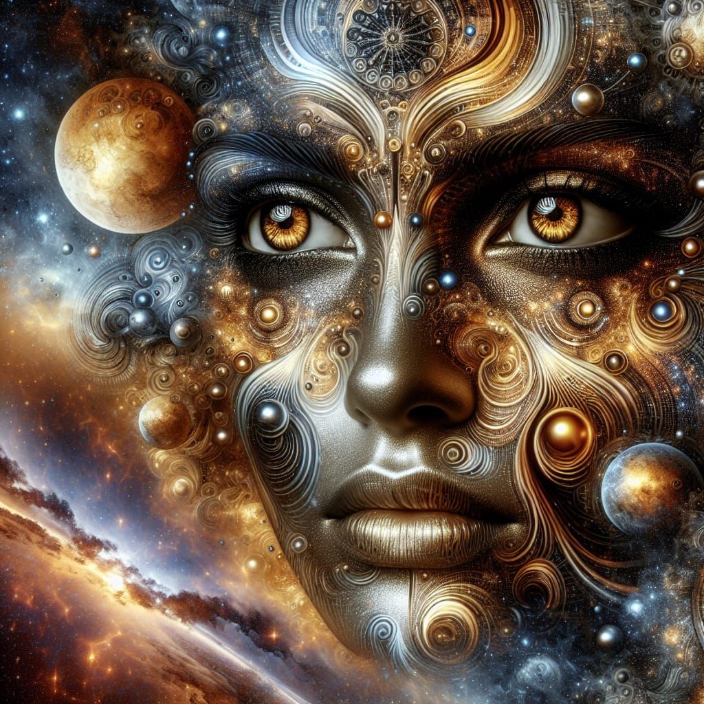 Surreal Double Exposure: Futuristic Woman in Cosmic Art