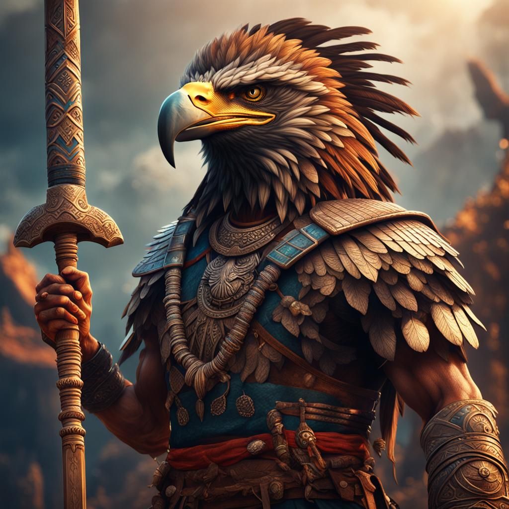 Aztec Eagle Warrior Portrait in Detailed Matte Painting