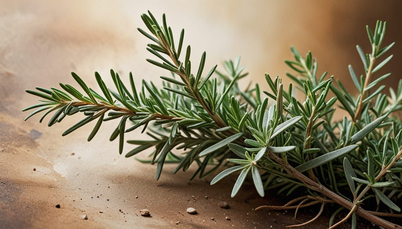 Botanical Art: Rosemary and Thyme Sprig in Dry Brush Waterco...