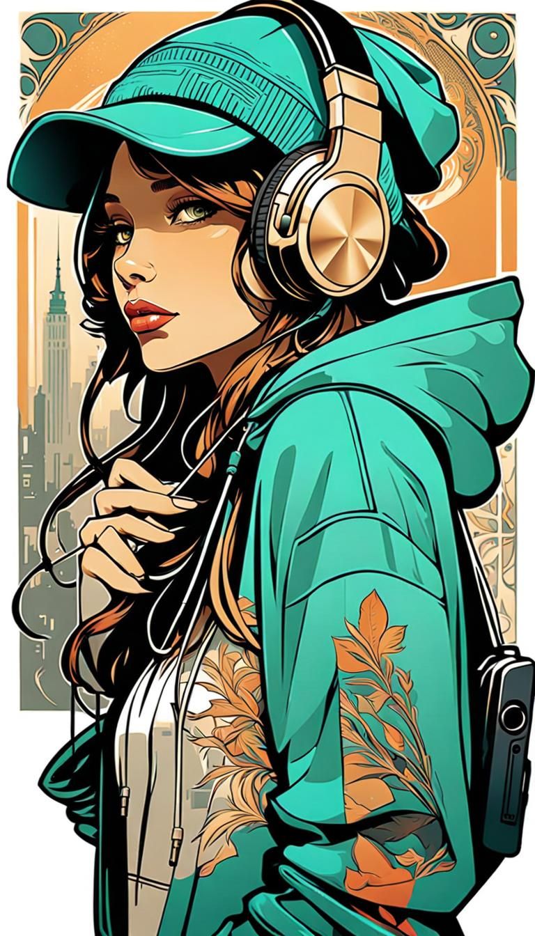 Urban Girl in Alphonse Mucha Style