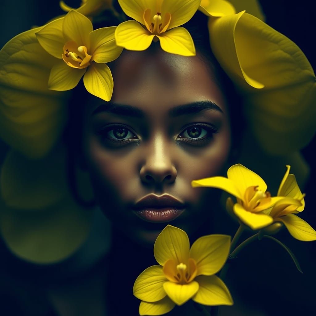 Yellow Orchid-Faced Flower