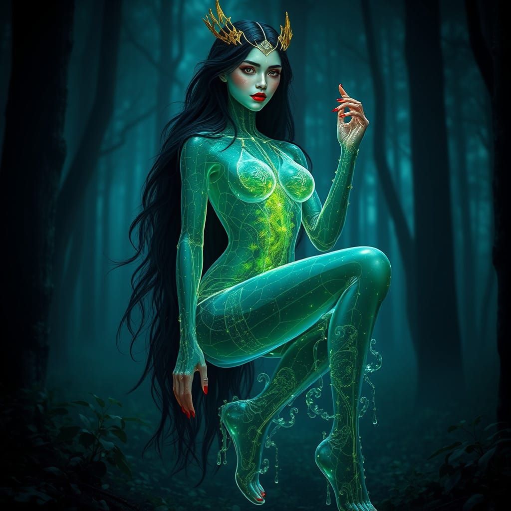 Glowing Glass Queen in a Verdant Realm