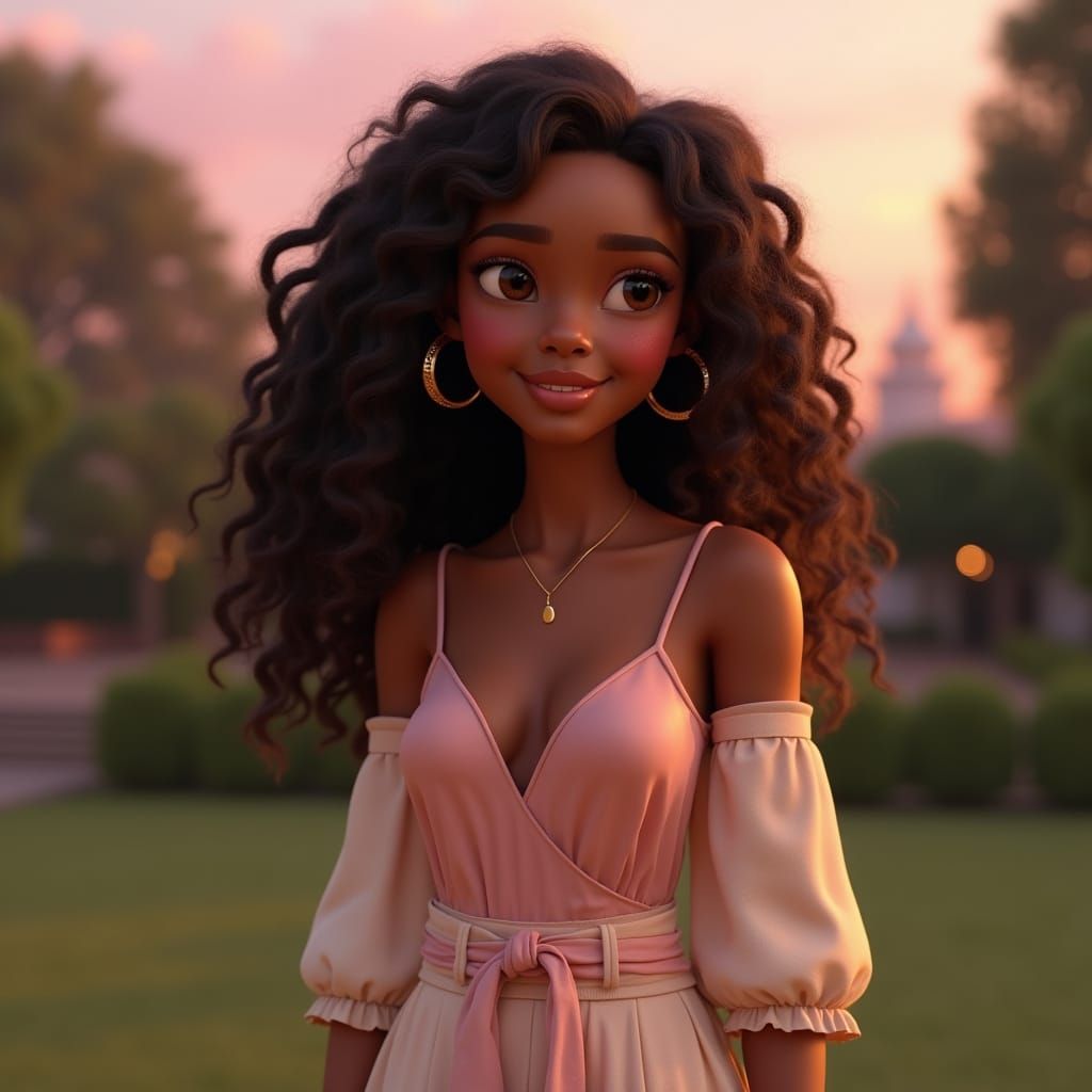 Pixar-Style 3D Render of a Serene Woman in Garden