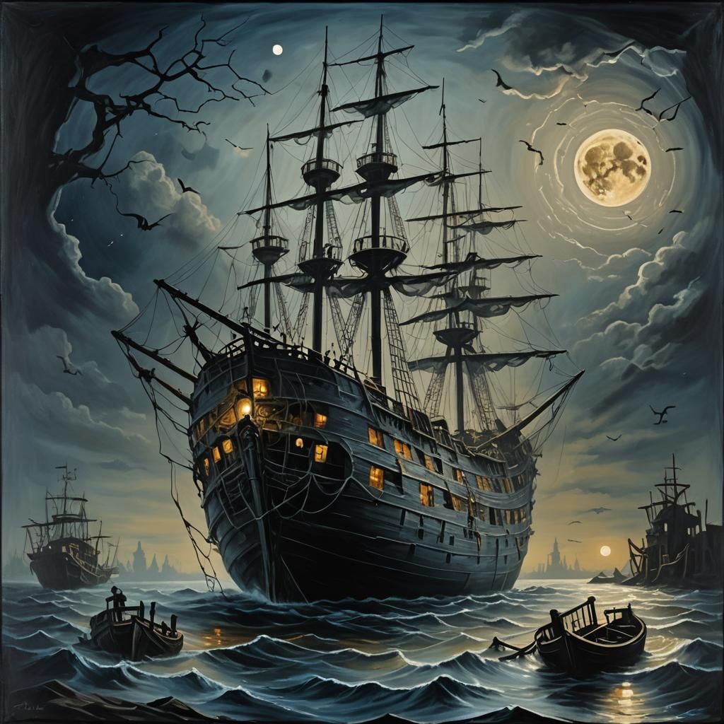 Dark Surrealism: Abandoned Ship with Skeletons