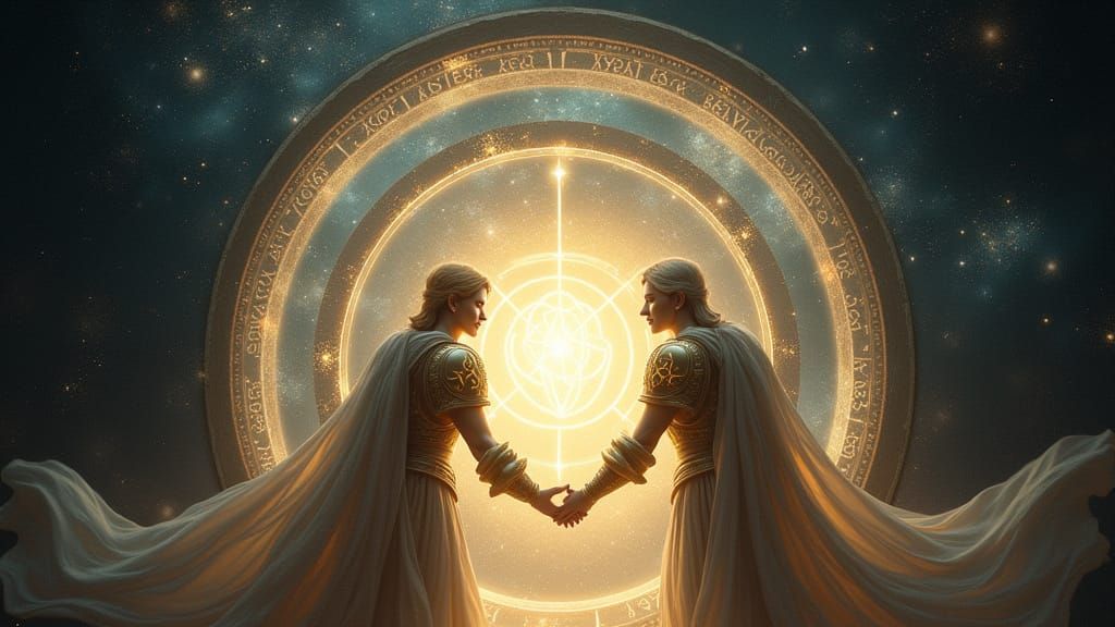 Ethereal Lovers Across Timeless Portal in Cosmic Vortex