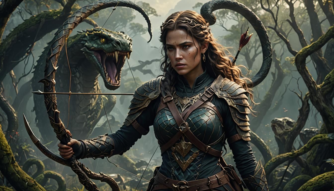 Snake Woman Archer: Epic Digital Matte Painting