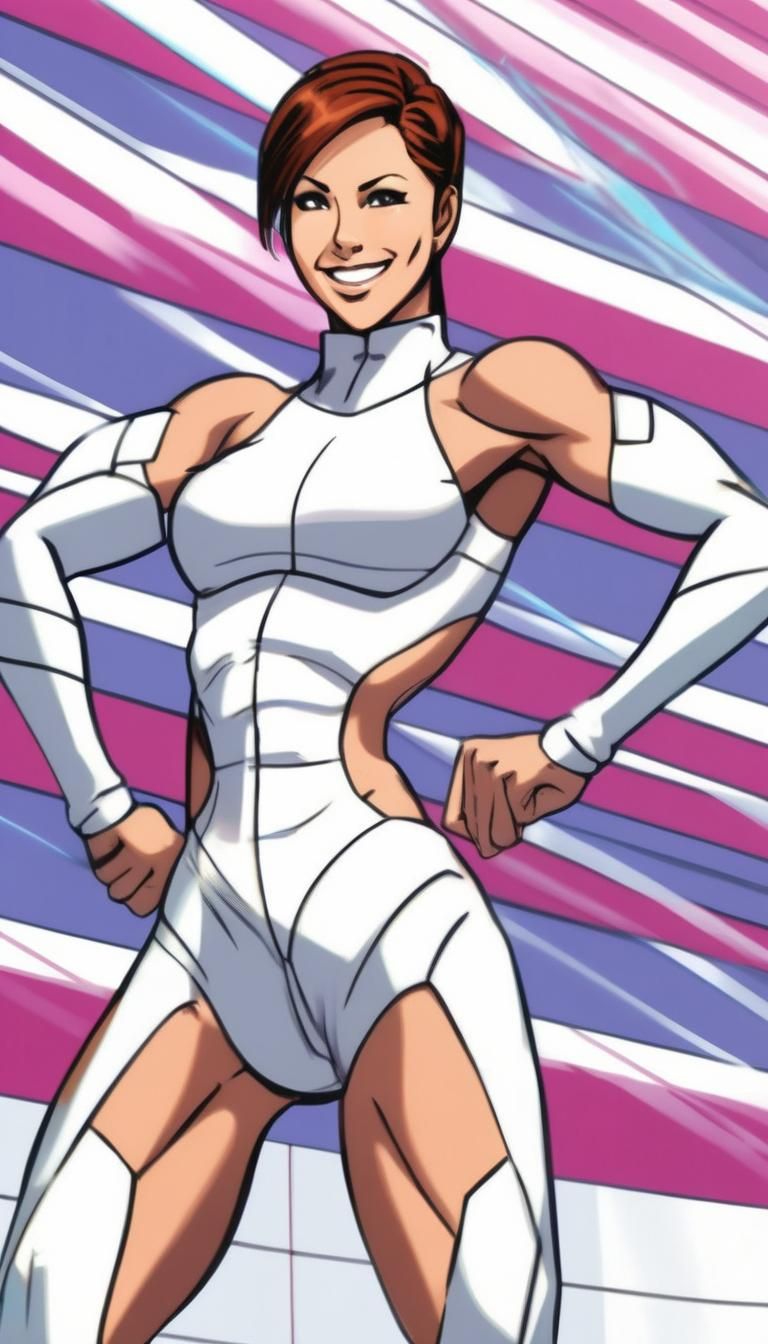 Anime-Style Portrait of Futuristic Female Bodybuilder