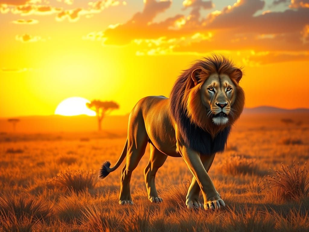 Majestic Lion on African Savanna at Golden Hour