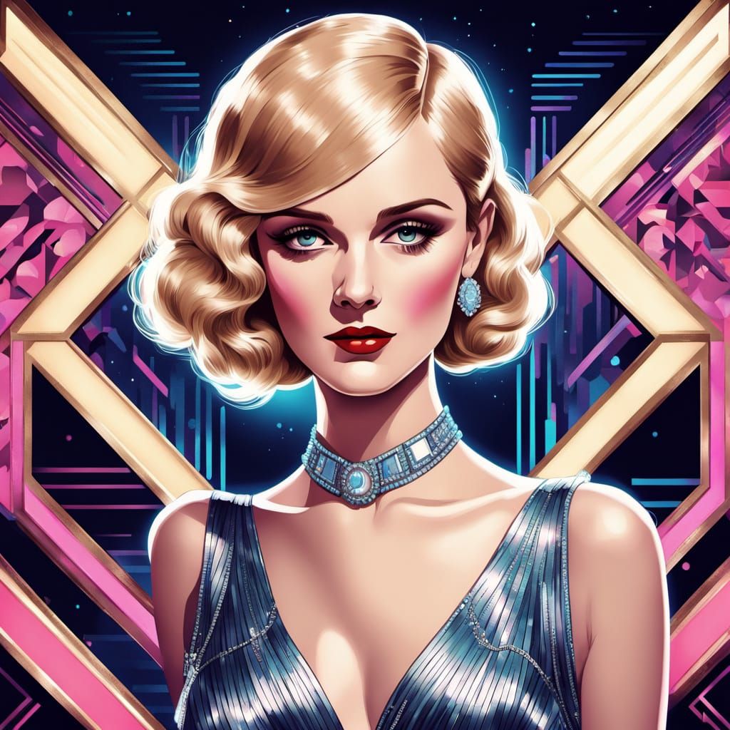 Art Deco Goddess in Neon Glow