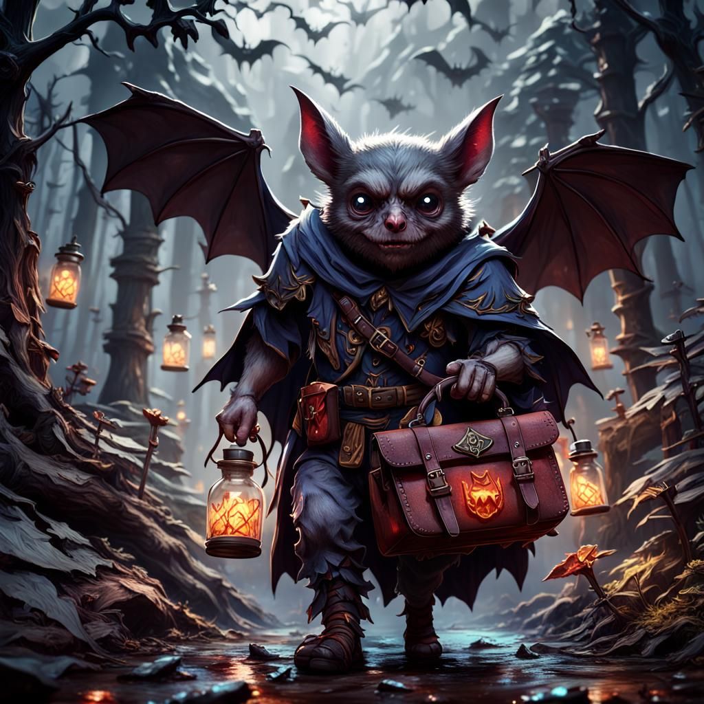 Bat Merchant Selling Blood Potions in Dark Forest