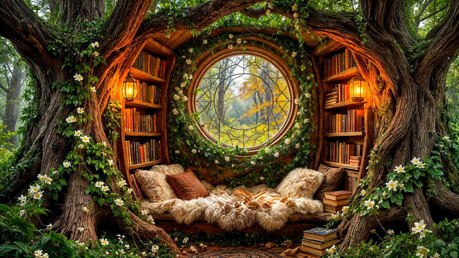Secret Reading Nook Inside Ancient Oak Tree