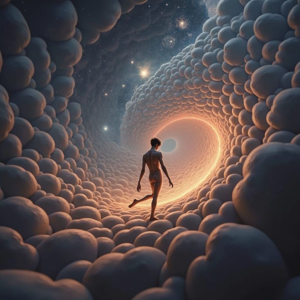 Surreal Cosmic Vitruvian Man in Escher-Inspired Paradoxical ...