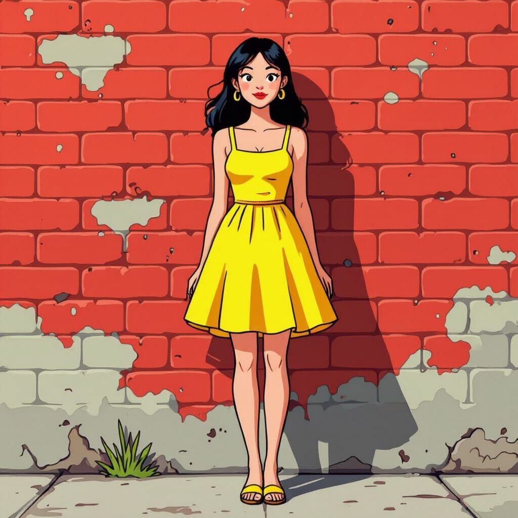 Woman in Yellow Dress: Spongebob Cartoon Style