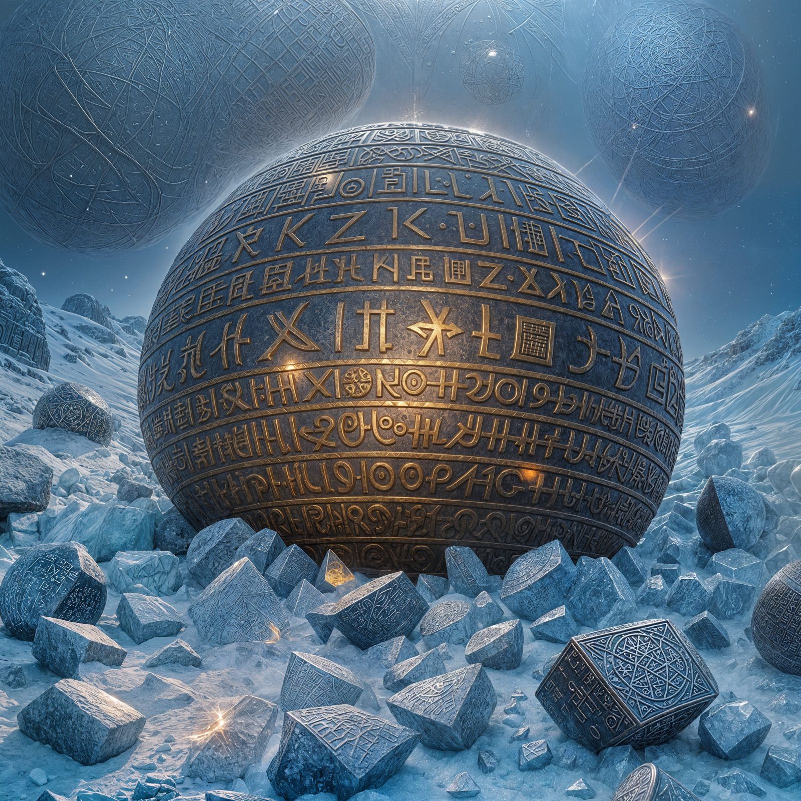 Mystical Bronze Sphere Illuminated in Ancient Script