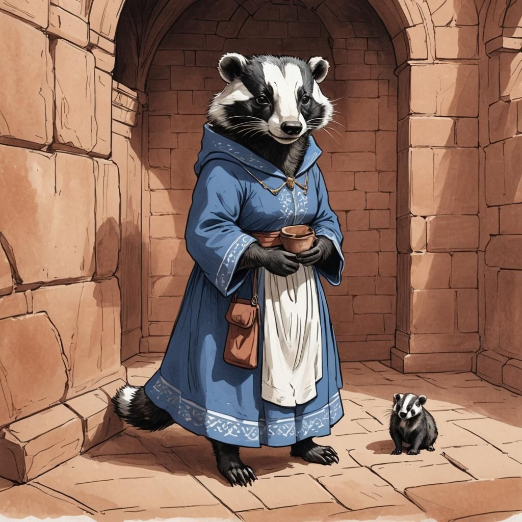 Redwall-Style Badger Mother in Sandstone Castle