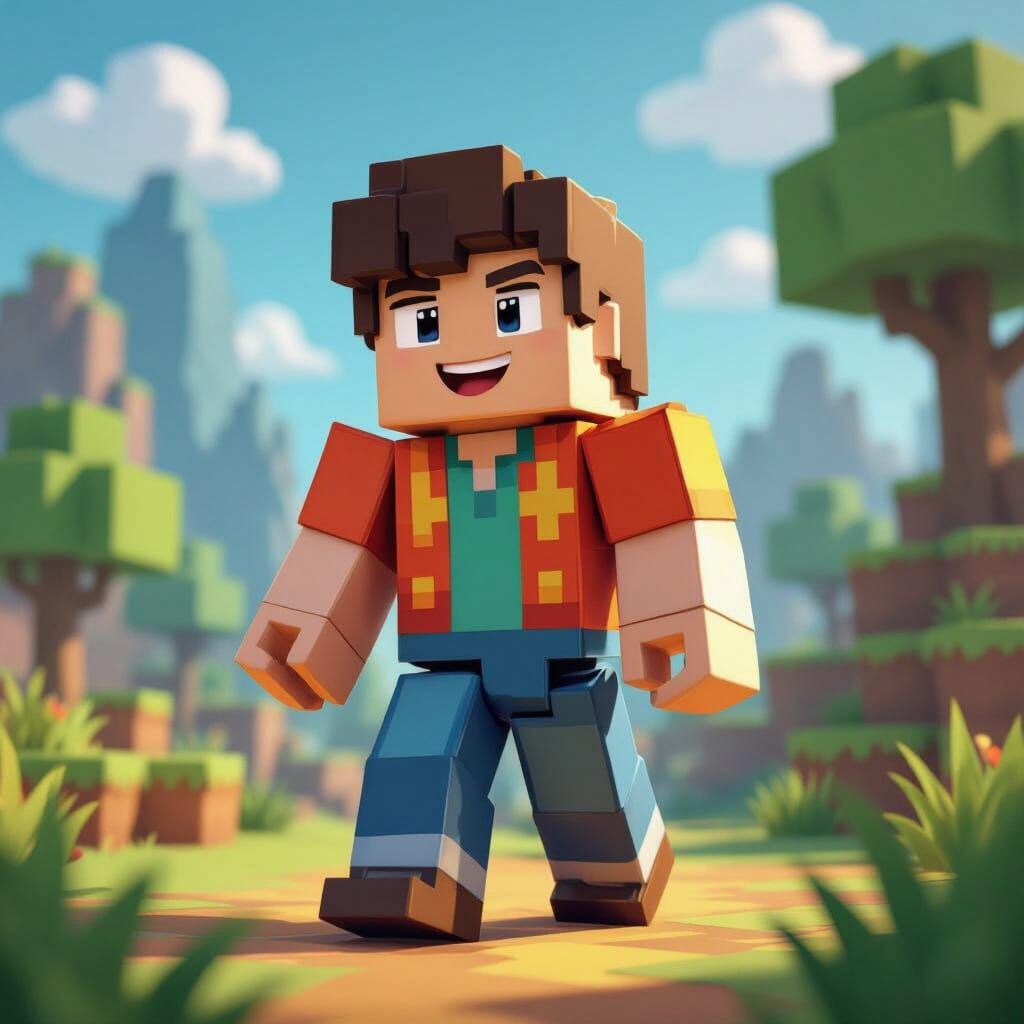 Charming Roblox Character in Blocky Digital Art Style