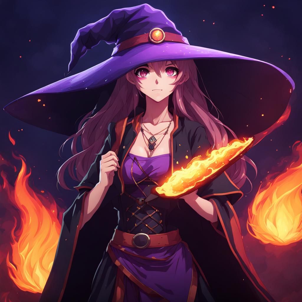 Cute Anime Fire Witch in Crop Top