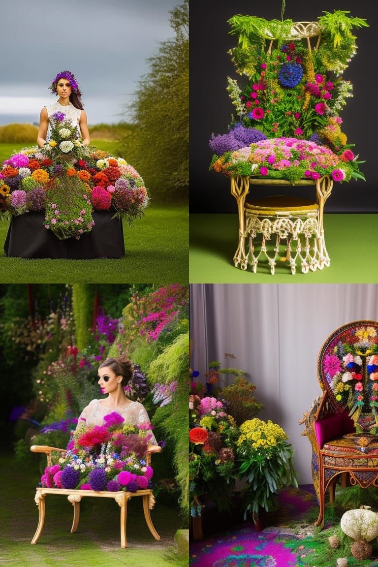 Woman in Floral Chair: Fairytale Metaverse Fashion