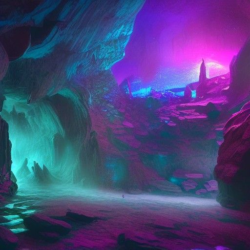 Glowing Crystals in a Dark Cave: Fantasy Concept Art