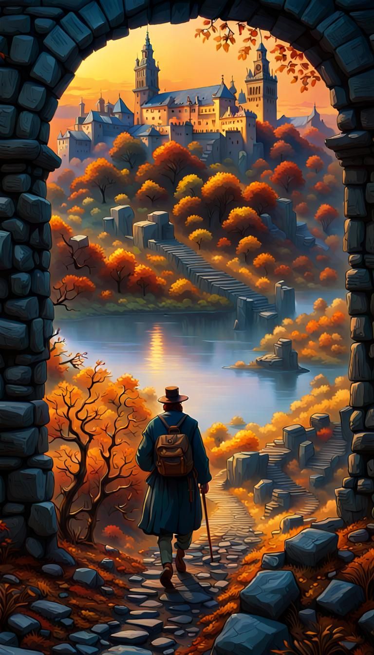 Pilgrim's Autumnal Return: A Detailed Matte Painting
