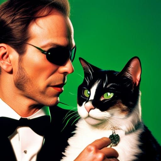 Person with Cat in Matrix-Style Green Digital World