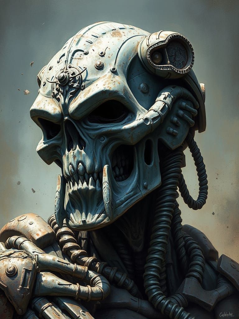 Cyberpunk Goddess Emerges from Dark, Industrial Landscape