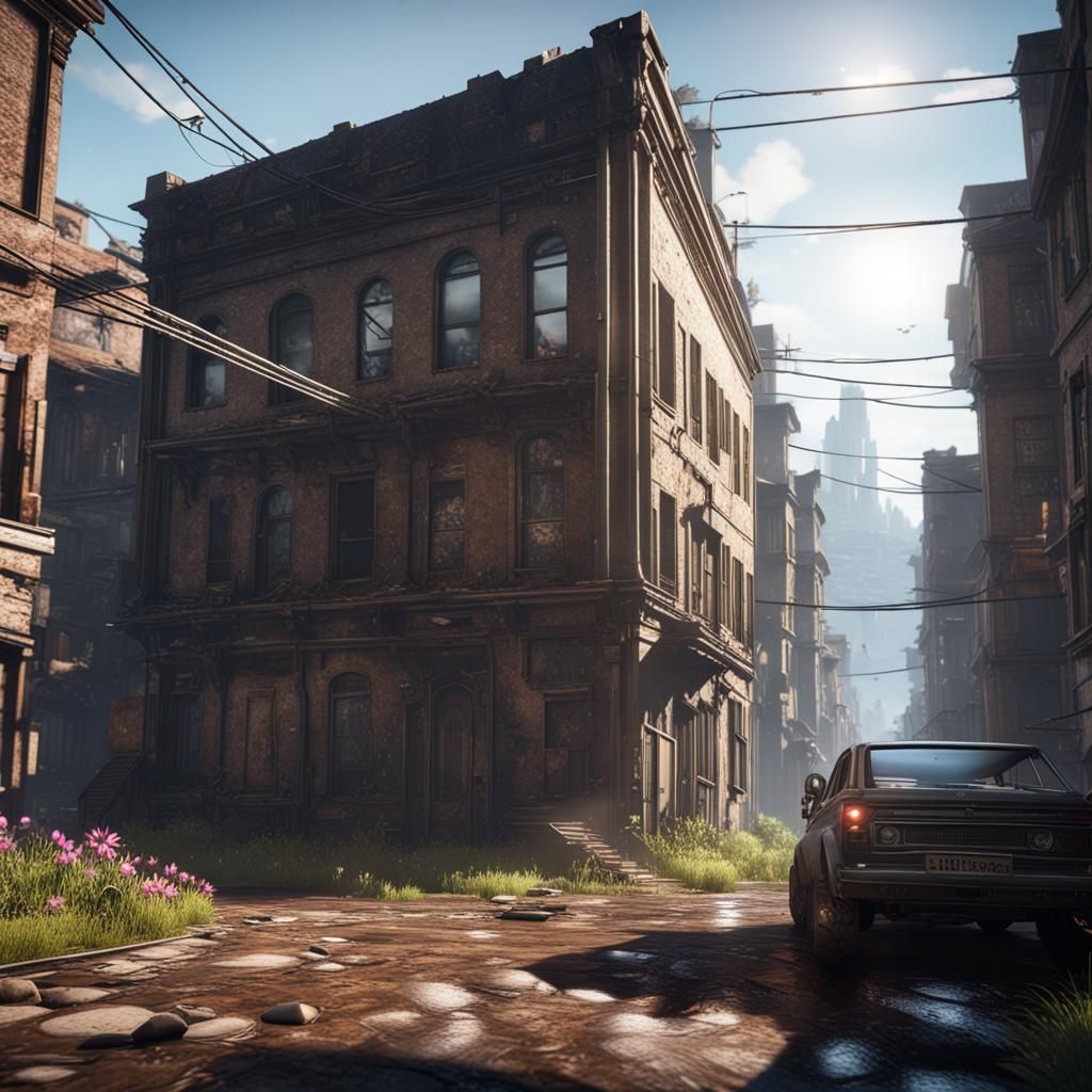 Apocalyptic Town with Starflower in 3D Game Style