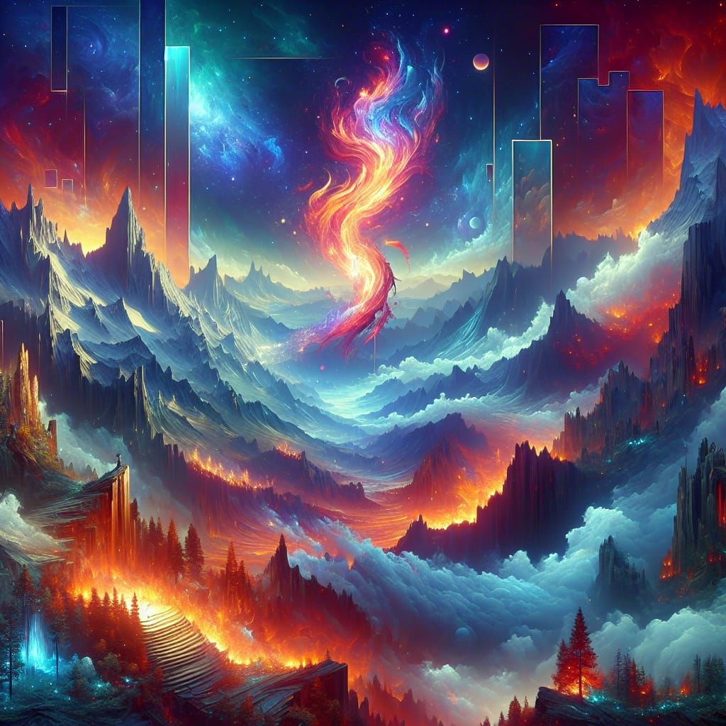 Fantastical Ascending Fire Matte Painting in 8k