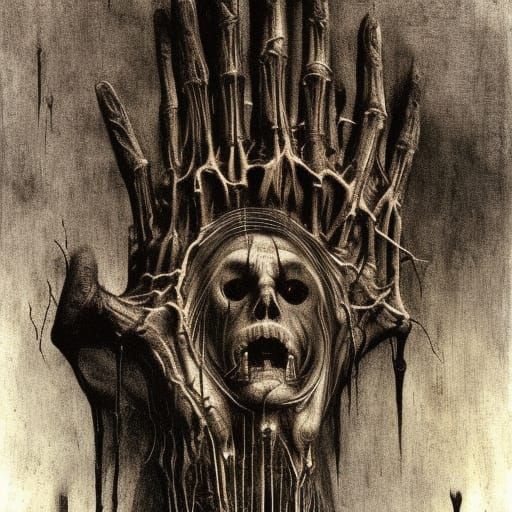 Ominous Geometric Hand in Giger Style