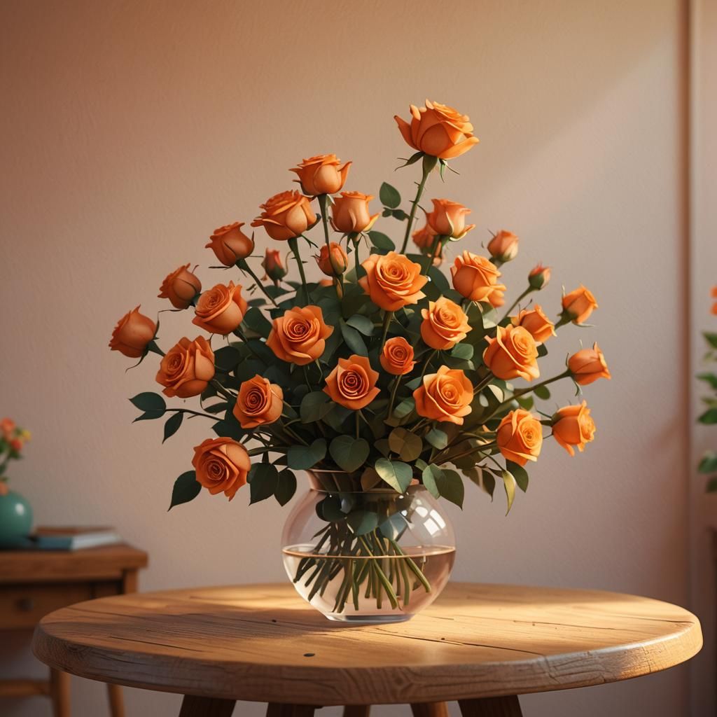 Vibrant Orange Rose Bouquet in Pixar Style