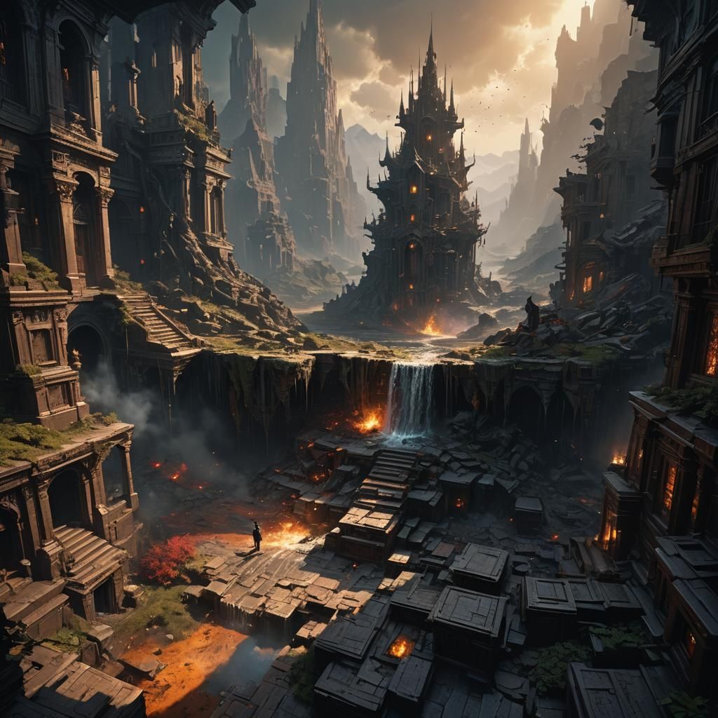 Dark Fantasy Concept Art in Purple and Yellow