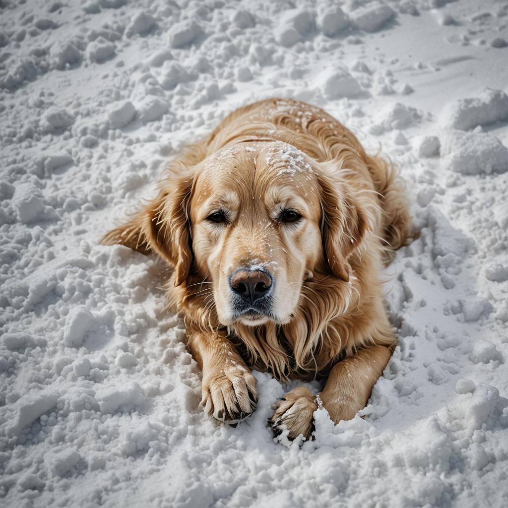 Golden Retriever Asleep in Snow: 3D Rendering